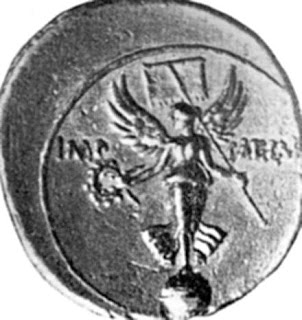 The statue of Victory on a coin issued under Augustus.  Nobody knows what the altar looked like.