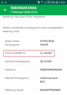 Rincian kode billing untuk mengaktifkan tabungan emas pegadaian Rincian kode billing untuk mengaktifkan tabungan emas pegadaian