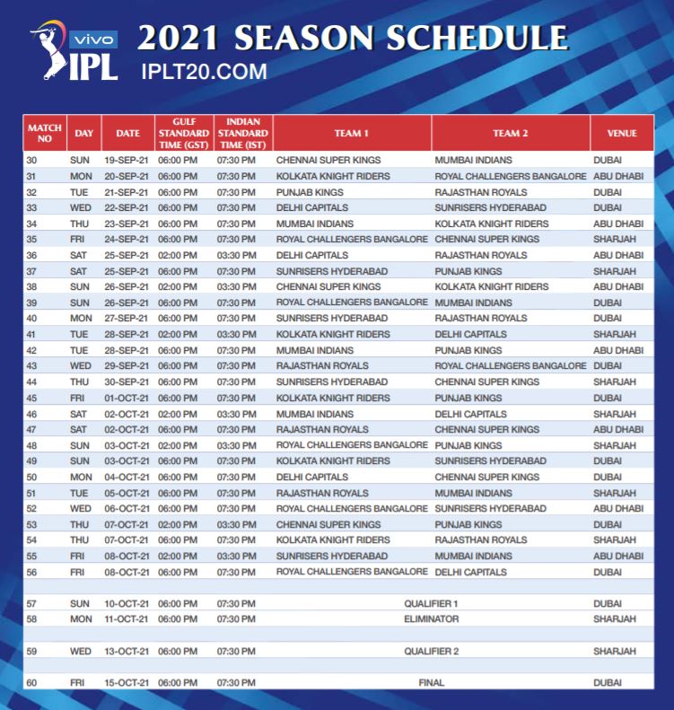 ipl 2021 time table ipl schedule download pdf
