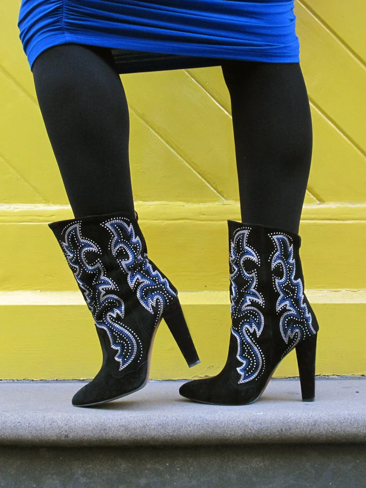 Cowboy-style blue and black studded Zara boots | UK fashion blog