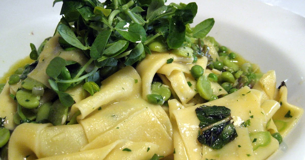 PEBBLE SOUP Pappardelle with Broad Beans, Peas Topped with Watercress