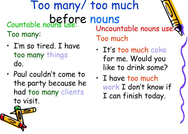 Quantifiers в английском языке. I have too many. Too soon. I have too many. тулбар.