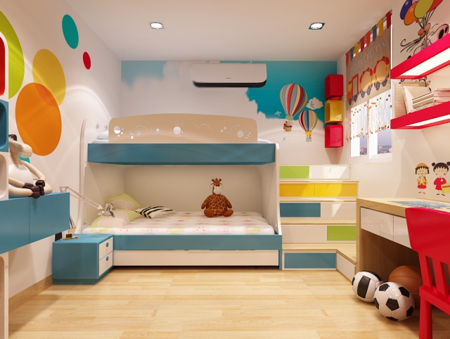 phòng ngủ trẻ  em, giường tầng, tủ áo trẻ em 1m18