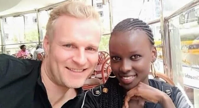 Felesta Nyamathira Njoroge with her Belgium boyfriend photo