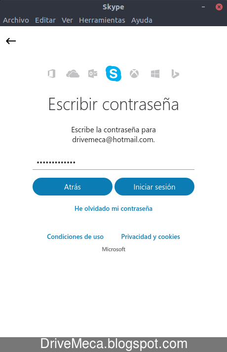 Escribimos nuestra contraseña para Skype Escribimos nuestra contraseña para Skype