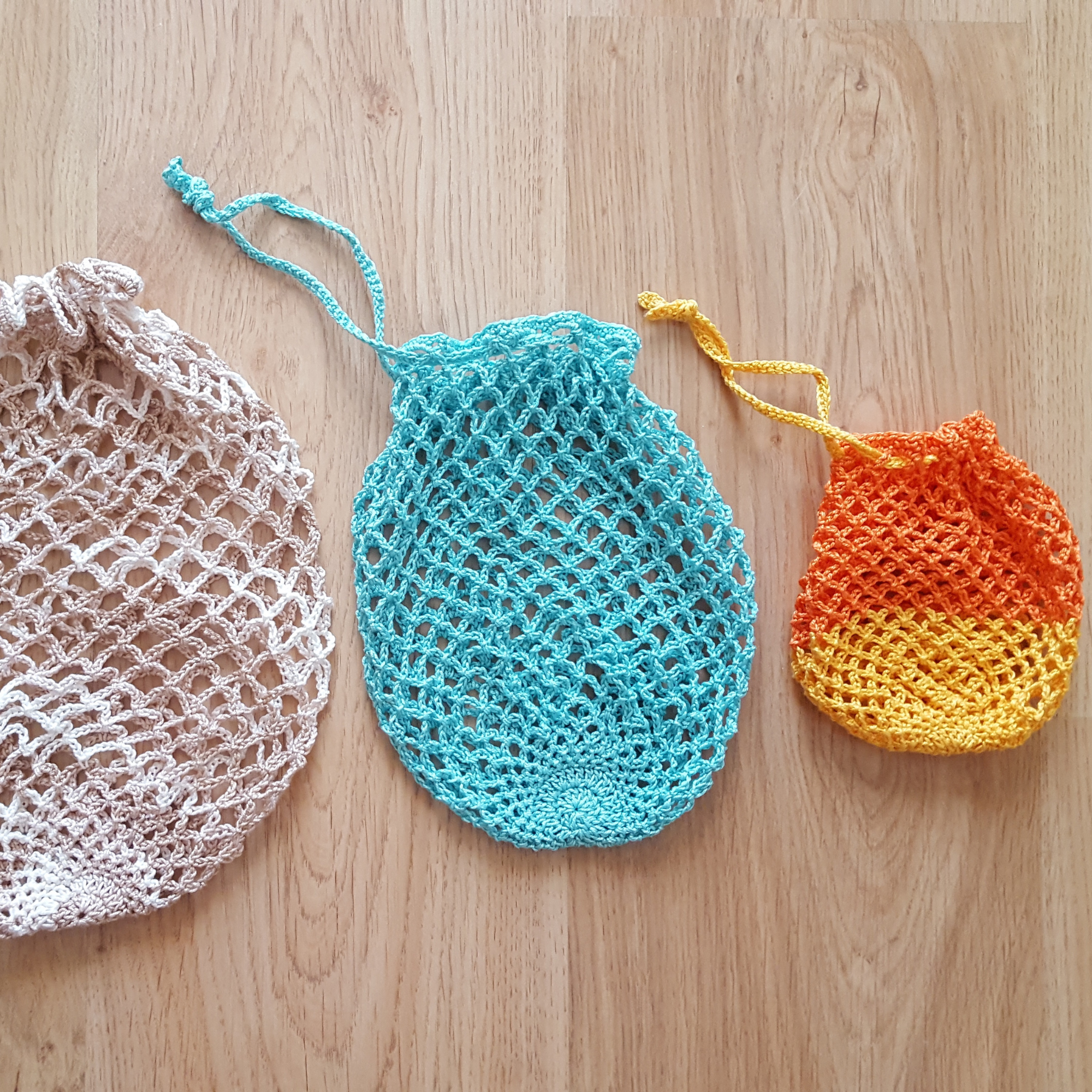 Crochet drawstring net bags Keeping it Real