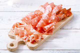 Platter of serrano jamon cured meat