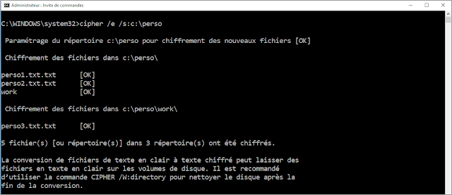 Chiffrer des fichiers et des dossiers avec le système de cryptage de fichiers EFS avec la commande cipher sous Windows 10 cipher, commande, crypter, chiffrer, EFS, cryptage, protéger, certificat, clé, NTFS, protection des données, sécurité, dossier, fichier, système, Windows 10, administration, turcs et astuces