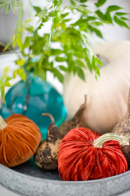 Pumpkins and greenery centerpiece