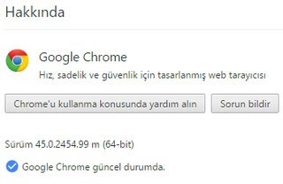 Chrome Tarayıcı güncelleme