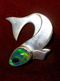Opal and silver fish pin