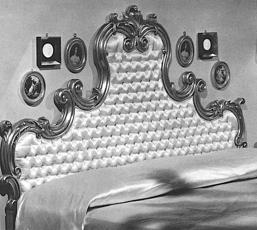 1963 bed headboard 1963 bed fancy headboard, photograph