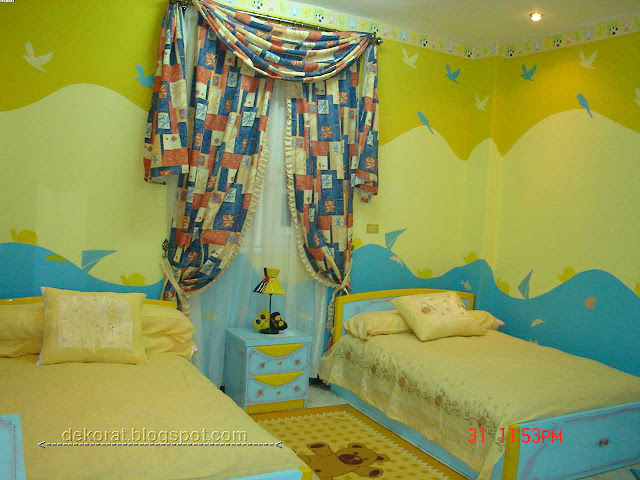 دهانات غرف اطفال باللون الأصفر والأزرق 
