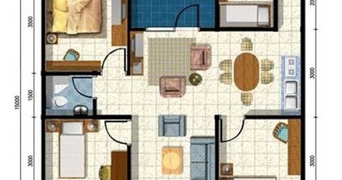 LINGKAR WARNA Denah rumah minimalis  ukuran  9x15 meter  4 kamar tidur 1 lantai tampak depan
