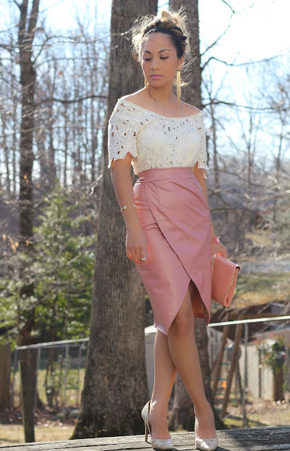 Soft pink high waist wrap pencil skirt 