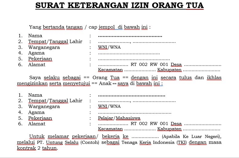 Cara membuat surat izin orang tua untuk bekerja