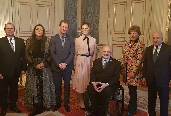 International Paralympic Committee meeting. Crown Princess Victoria wore Ralph Lauren Pleated Silk Shirtdress