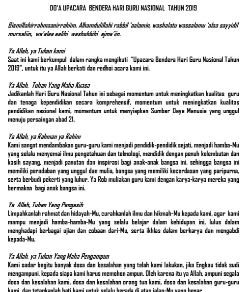 Doa Upacara Hari Guru dan HUT PGRI Ke74 Tahun 2019