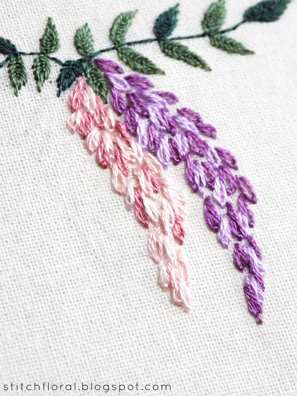 Hand embroidered Wisteria Free PDF pattern & tutorial Stitch Floral