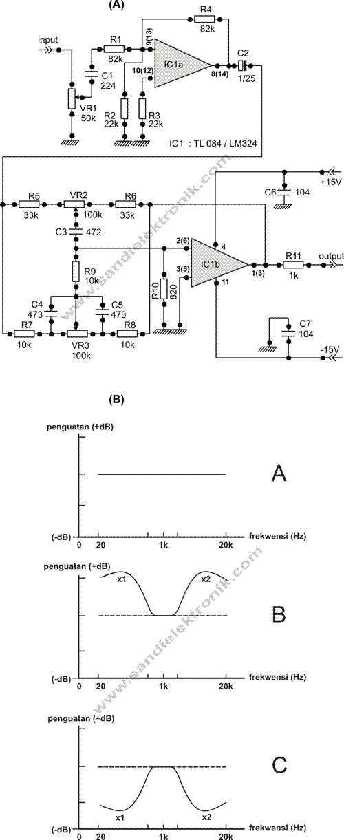 Skema Tone Control Middle Transistor Rangkaian Audio