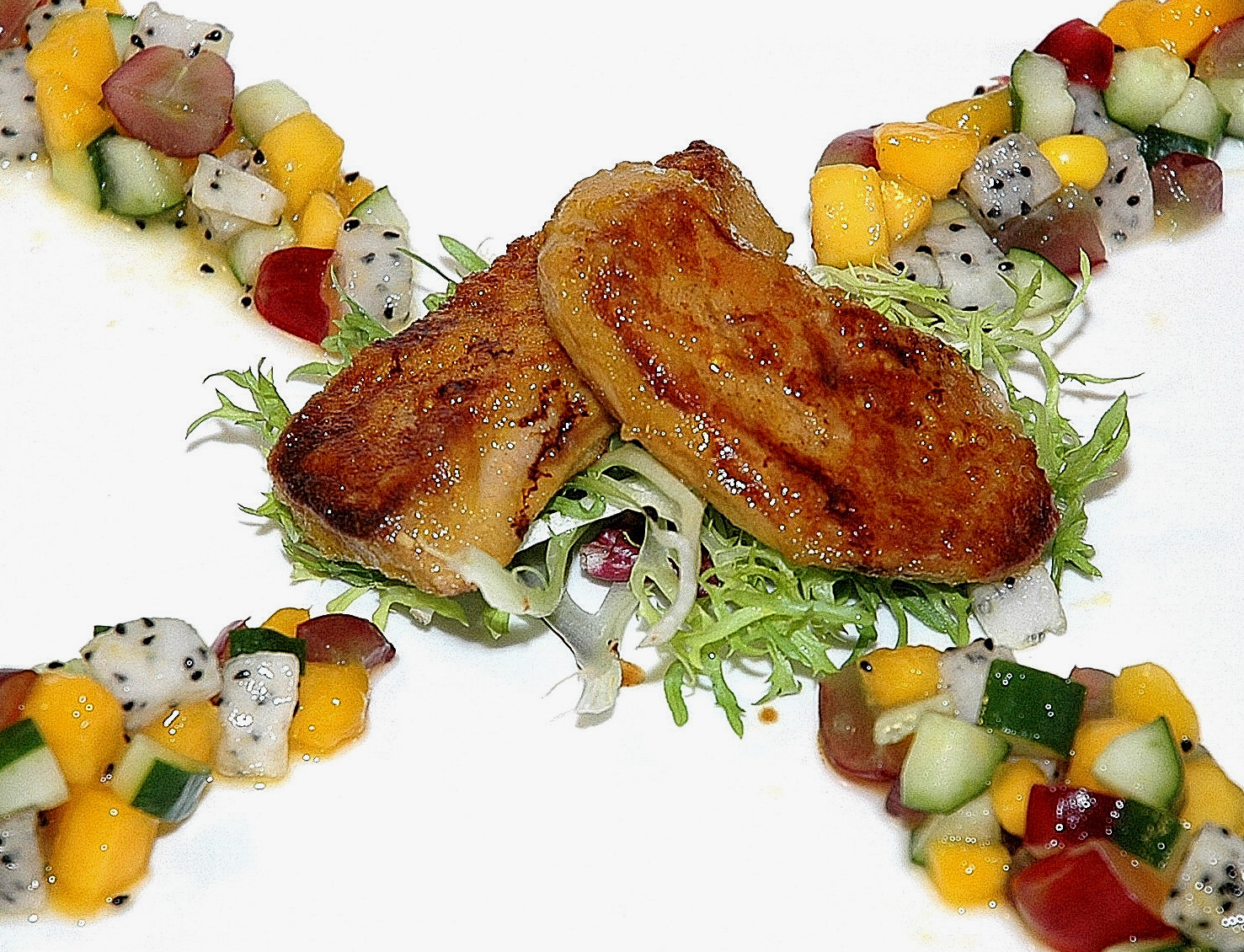 Just Like to Eat N Cook Pan Seared Foie Gras with Mango and Grape Salsa