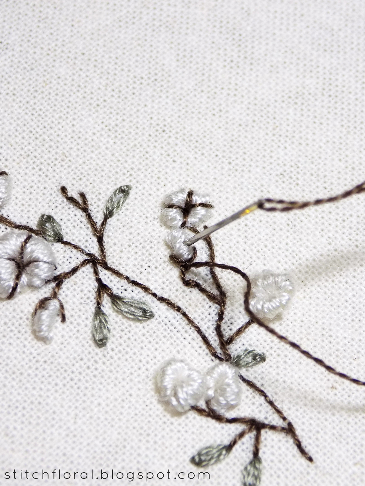 Cotton flower hand embroidery freebie and tutorial Stitch Floral
