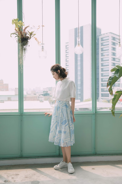 晴空捲雲飄飄雪紡裙-天藍