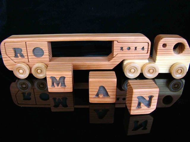Handmade Wooden Toy Puzzle Truck - Tractor Trailer