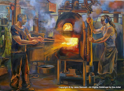 Plein air oil painting of blacksmith's workshop, Eveleigh Railway Workshops painted during ATP Open Day by industrial heritage artist Jane Bennett