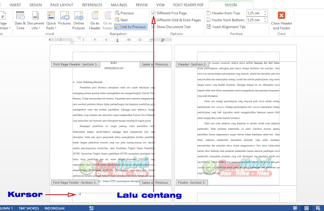 Aktifkan Different First Page Aktifkan Different First Page