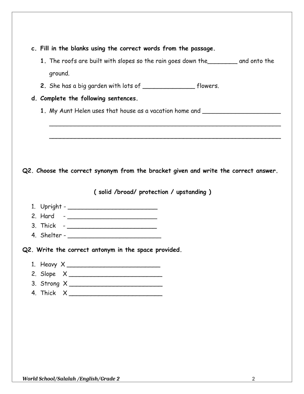 Birla World School Oman Homework For Grade 2 As On 22 03 2020 Birla World School Oman Homework For Grade 2 As On 22 03 2020