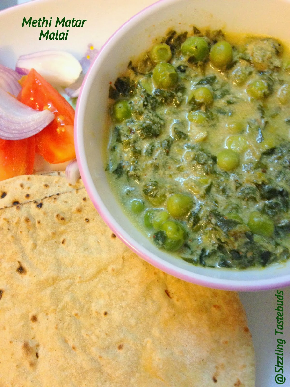 Sizzling Tastebuds Methi Matar Malai low fat version Easy side