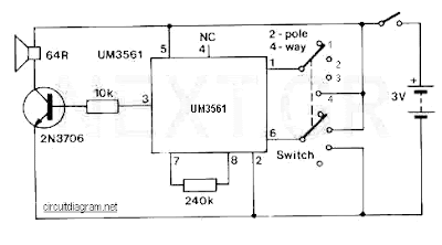 UM3561 based 4 sound effect generator circuit schematic with