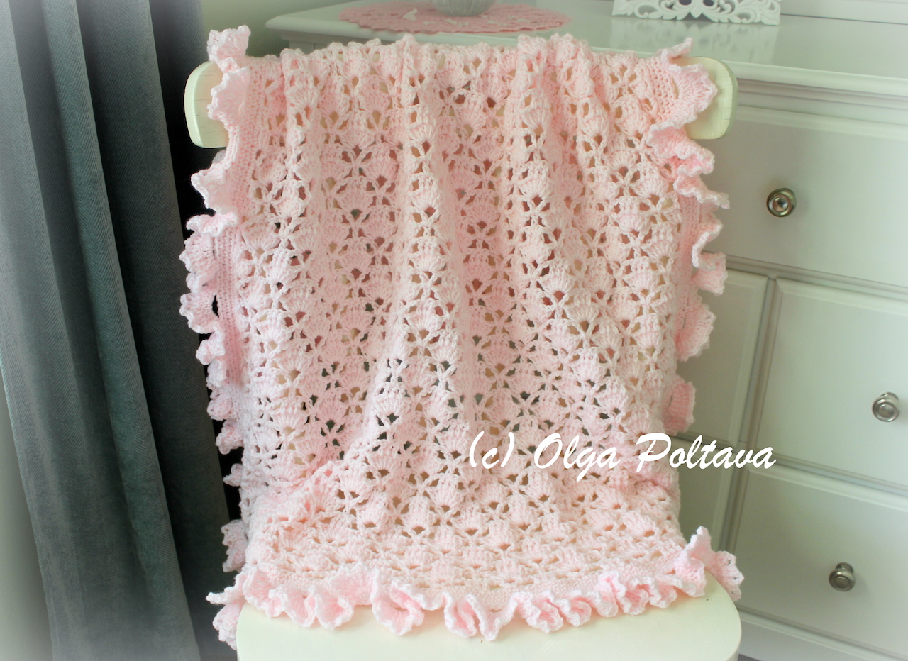 Lacy Crochet Lace Cupcakes Baby Blanket With Ruffled Trim
