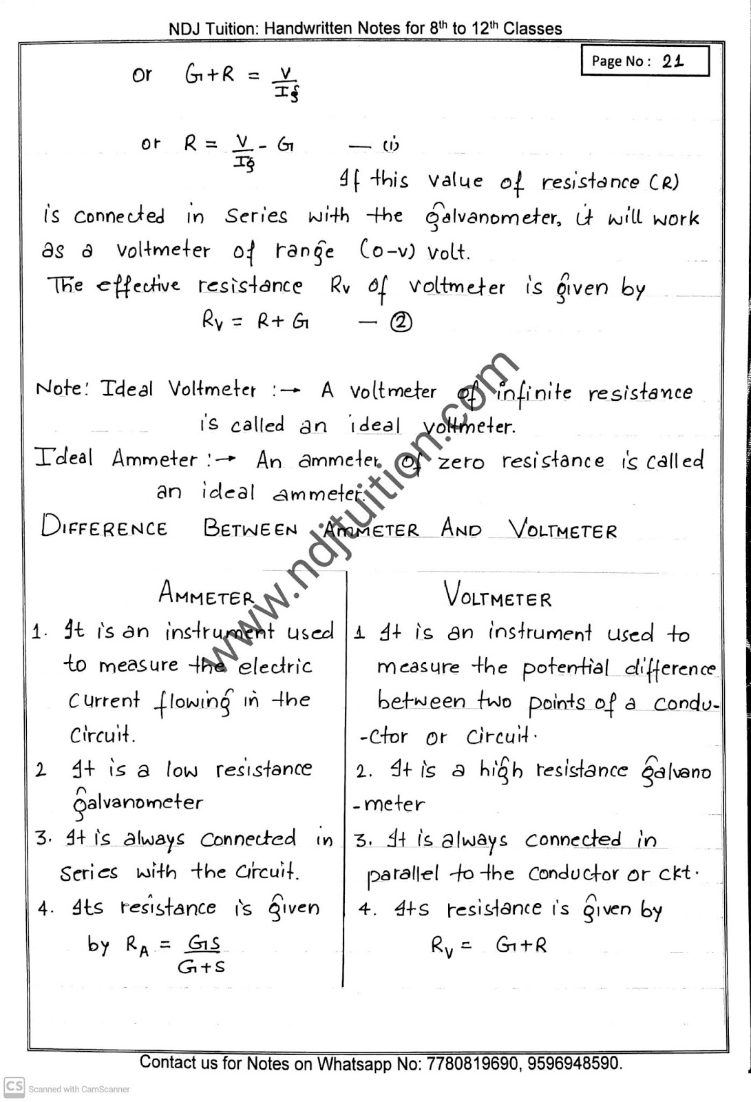 Current Electricity Class 12th Handwritten Notes CBSE NDJ Tuition