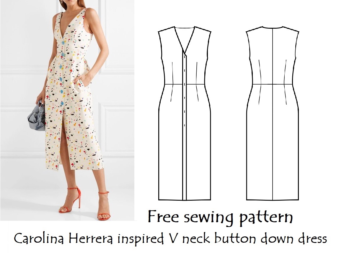 The Little Sewist: Carolina Herrera inspired V neck button down dress