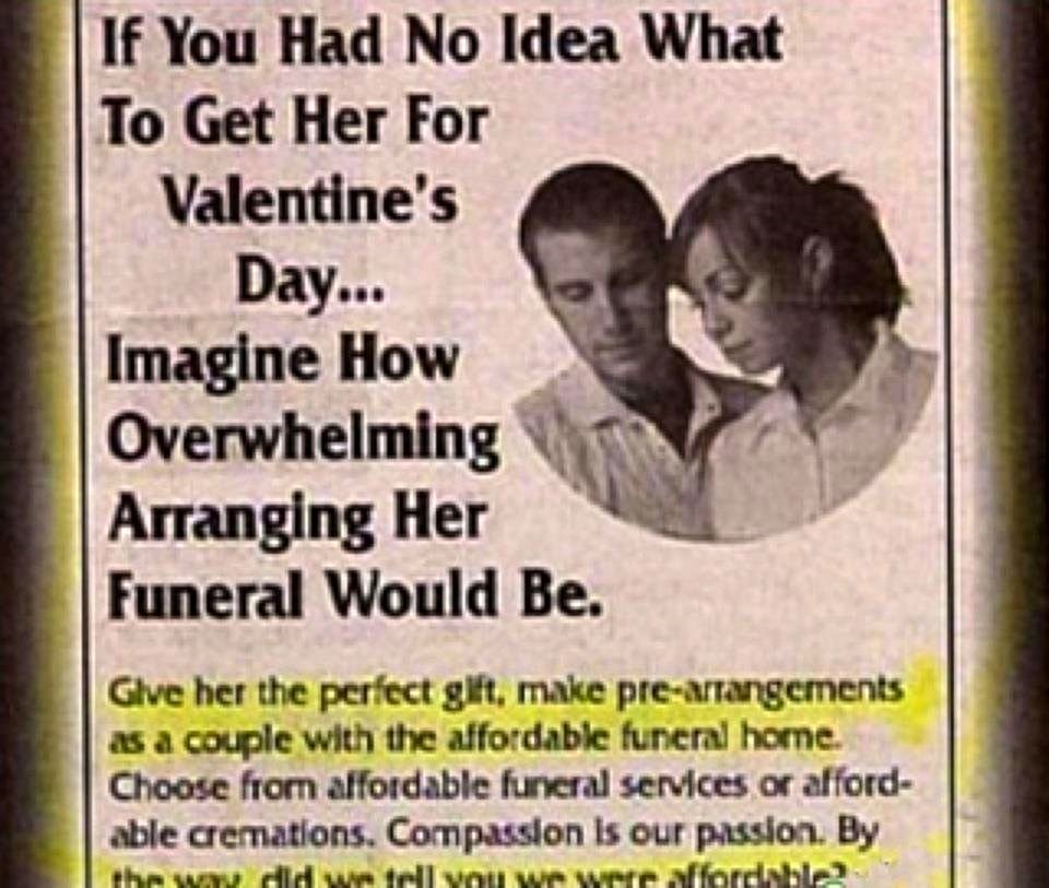This Ad to Spend Your Valentine’s Day Planning Your Funeral Vintage