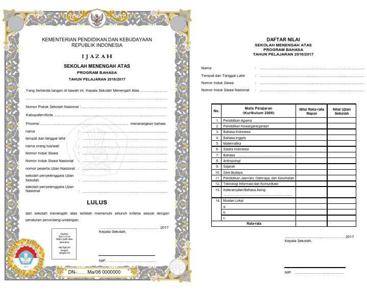 Blanko IJAZAH &amp; SHUN SMA Tahun 2017 Dapodik SMAKarawang