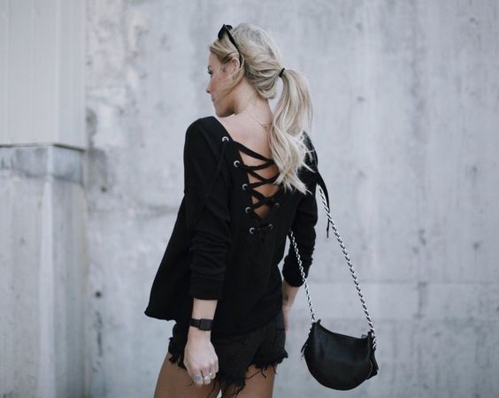 Happily Grey - Lace Up Back Knit Sweater + Cut Off Shorts