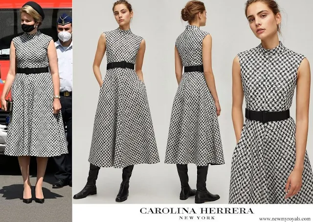 Queen Mathilde wore Carolina Herrera Houndstooth dress