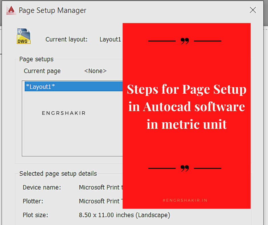 Steps for Page Setup in Autocad software in metric unit