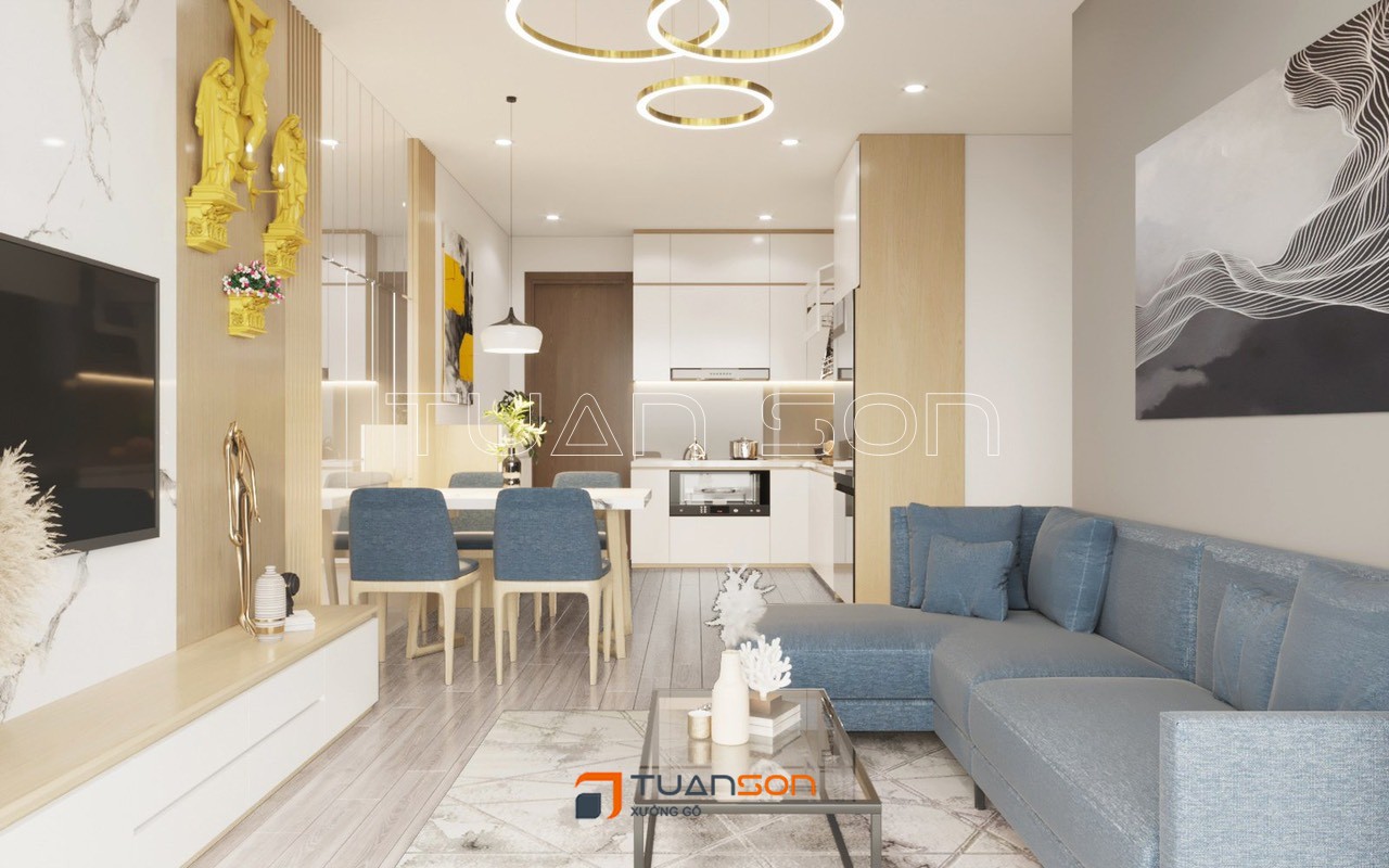 Thiết kế nội thất căn hộ 2PN+1 (55m2) S1.05-12A Vinhomes Smart City Tây Mỗ