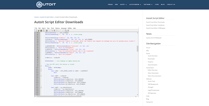 Страница скачивания редактора кода AutoIt