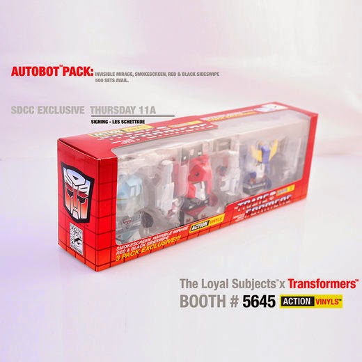 San Diego Comic-Con 2014 Exclusive Autobot Transformers Mini Figure 3 Pack by The Loyal Subjects - “Invisible” Mirage, “Red and Black” Sideswipe & Smokescreen