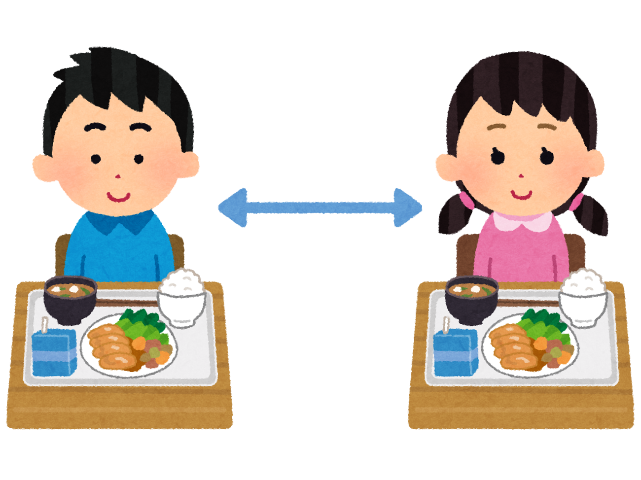 離れて給食を食べる子供のイラスト かわいいフリー素材集 いらすとや