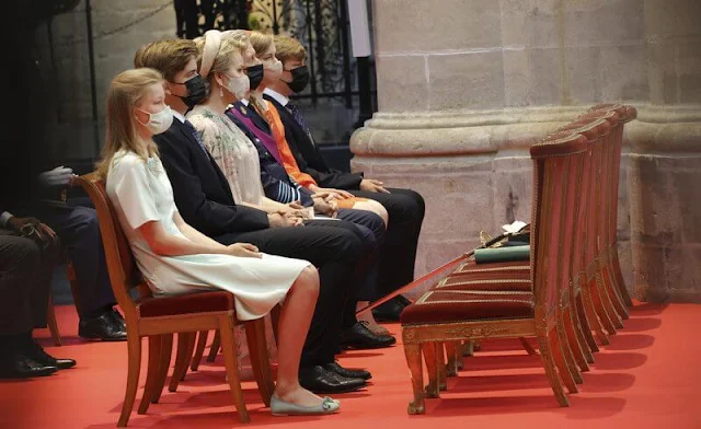 Queen Mathilde, Crown Princess Elisabeth, Prince Gabriel, Prince Emmanuel Princess Eleonore and Princess Delphine