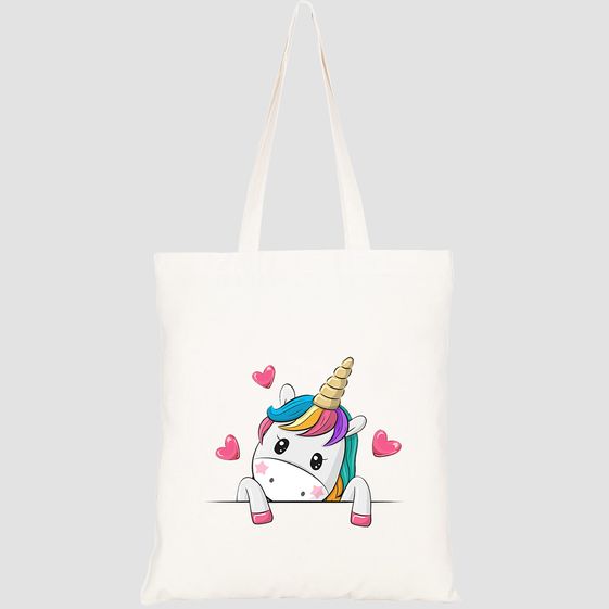 TÚI VẢI TOTE CANVAS IN HÌNH CUTE CARTOON UNICORN HOLDING PLACARD HT474 – HTFASHION