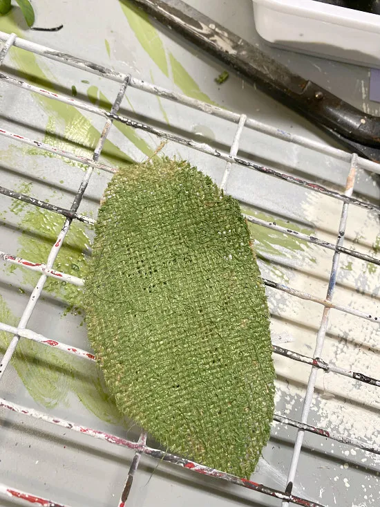 green painted burlap leaf shape