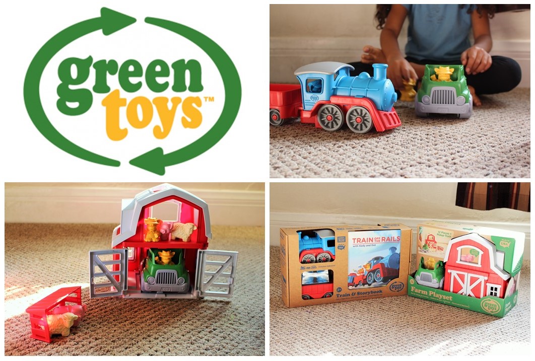 green toys train and storybook