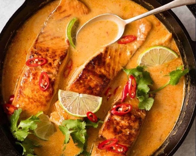 Poached Salmon in Coconut Lime Sauce fish dinner